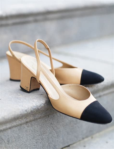 chanel slingback pump|Chanel pumps beige and black.